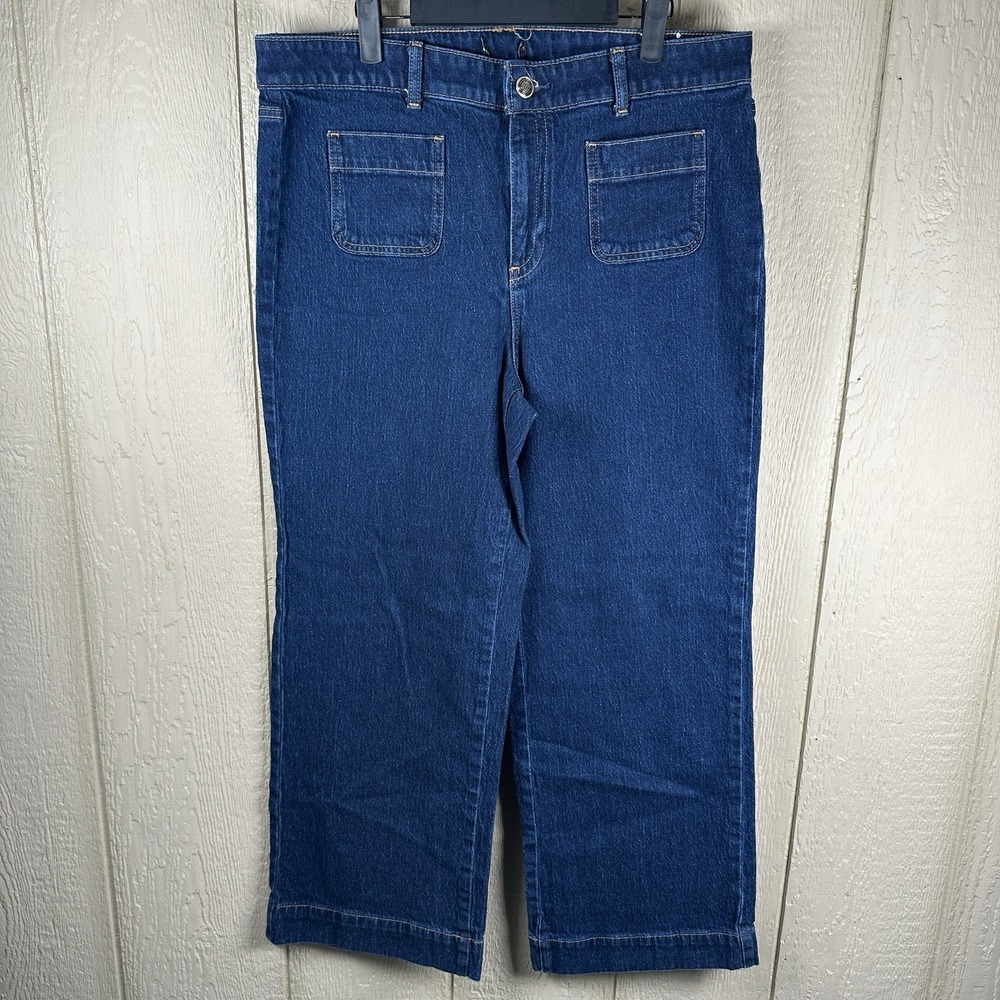 TALBOTS Classic Jean Trouser Dark Astoria Wash Womens Sz 14 Blue Denim Wide Leg